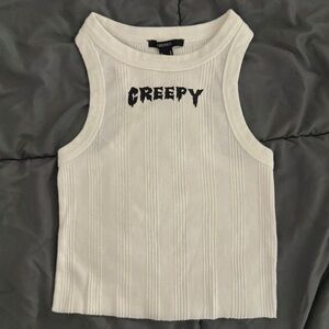 Forever 21 White Ribbed 'Creepy' Tank Top